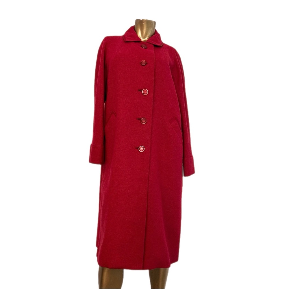 Flawed Vintage  I. Magnin & Co. Hopsack wool red mid-length coat 45” bust
